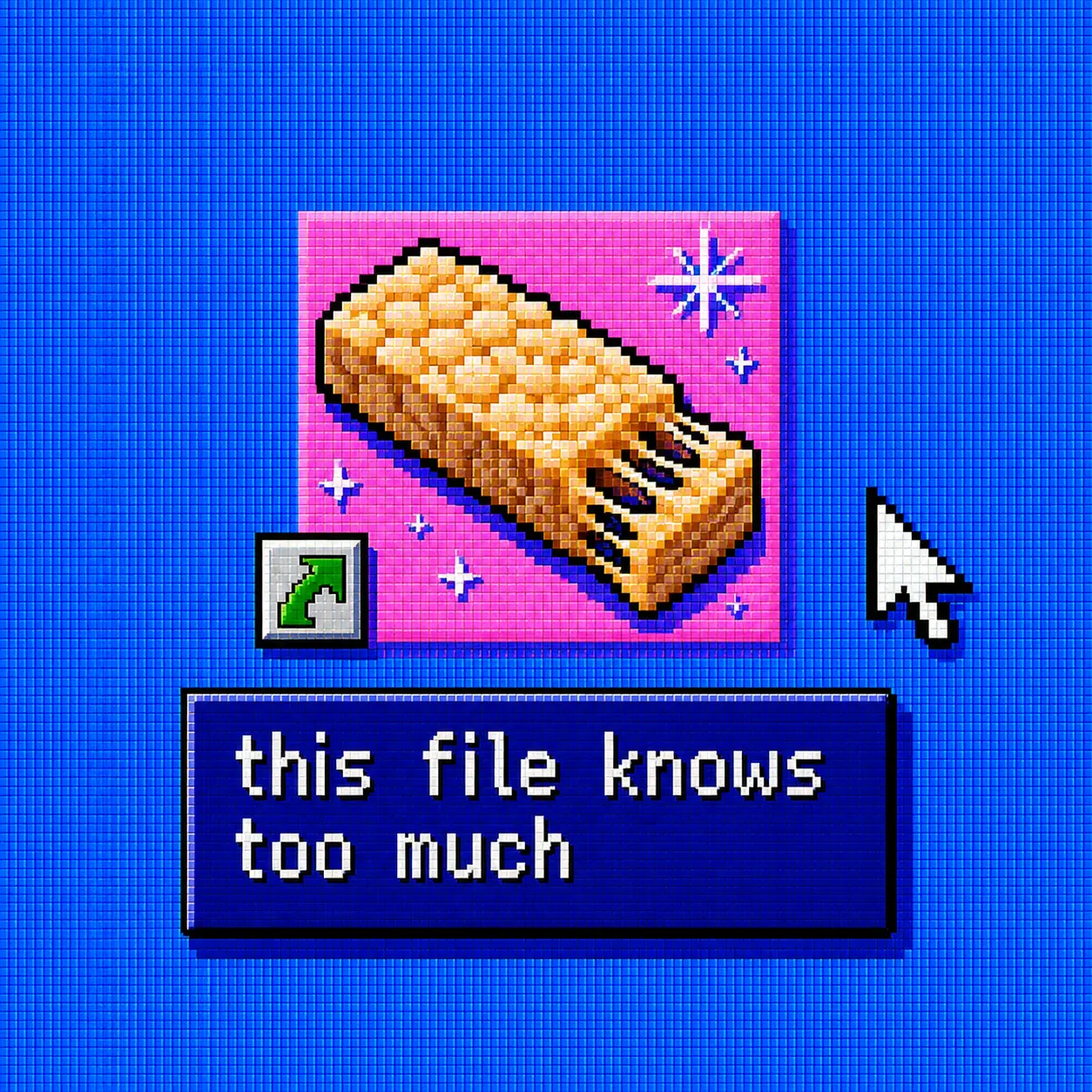 Pixel-art desktop meme: this file knows too much